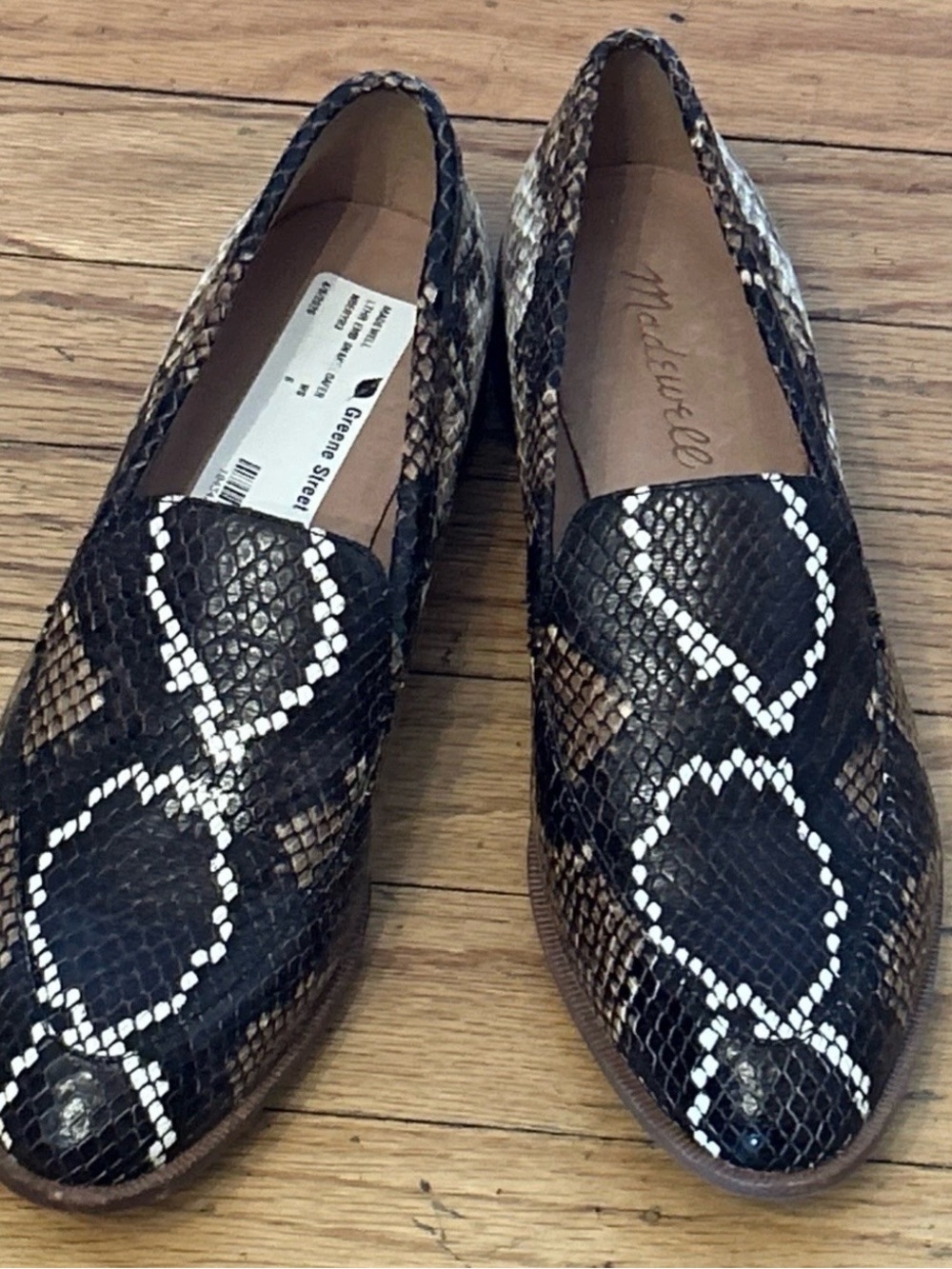 Madewell The Frances Loafers Snake Embossed Leather Brown Slip On Flat Shoes Sz6